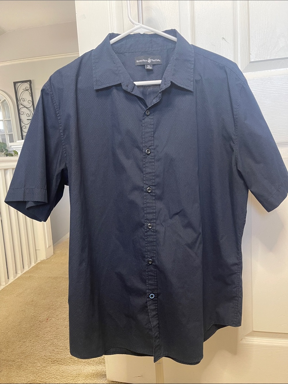 Men Short-Sleeve Navy Blue Button-Up Shirt- Size XL